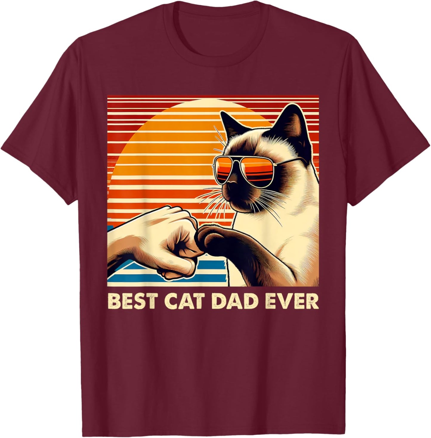 Vintage Best Cat Dad Ever Siamese Cat Lover Fathers Day Men T-Shirt - T-Shirt | Maroon
