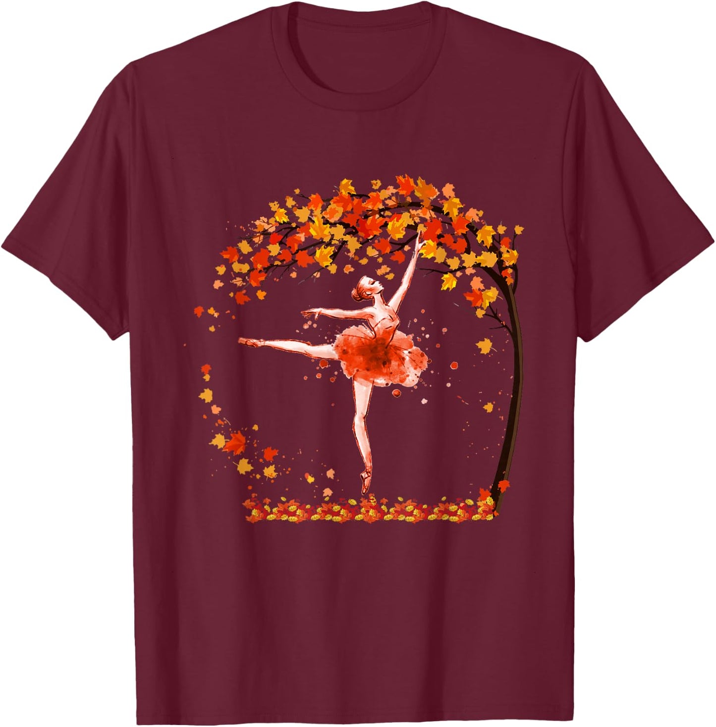 Ballerina Dancer Ballet Dance Autumn Fall Maple Gift T-Shirt - T-Shirt | Maroon