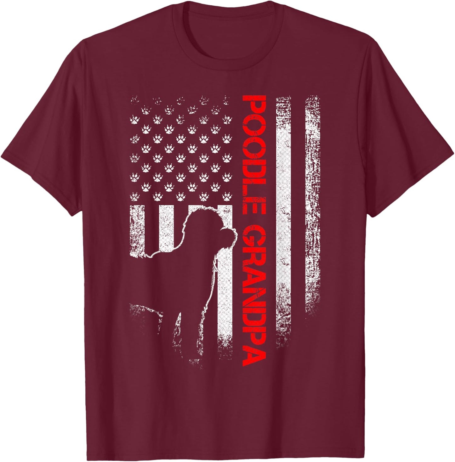 Vintage USA American Flag Proud Poodle Grandpa Silhouette Men T-Shirt - T-Shirt | Maroon