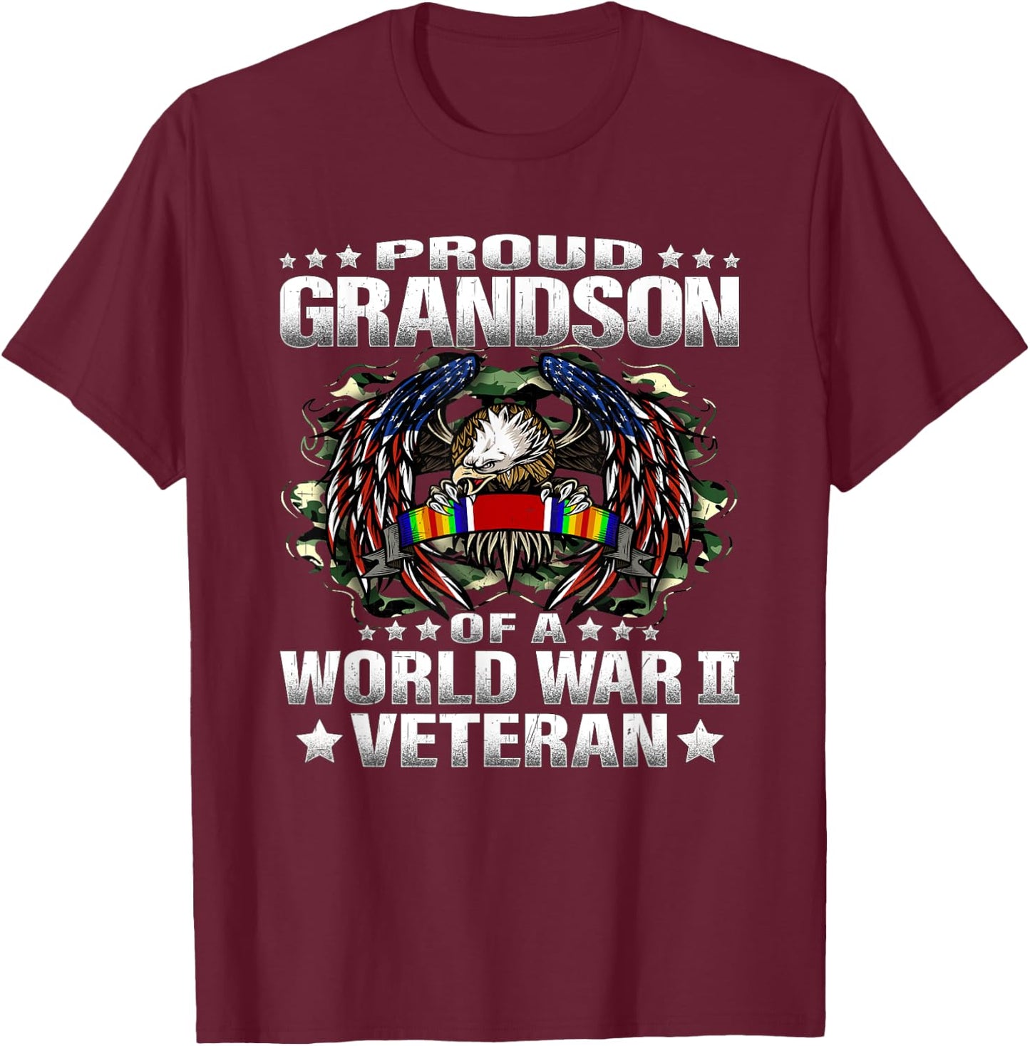 Proud Grandson Of A World War 2 Veteran Military Vets Family T-Shirt - T-Shirt | Maroon