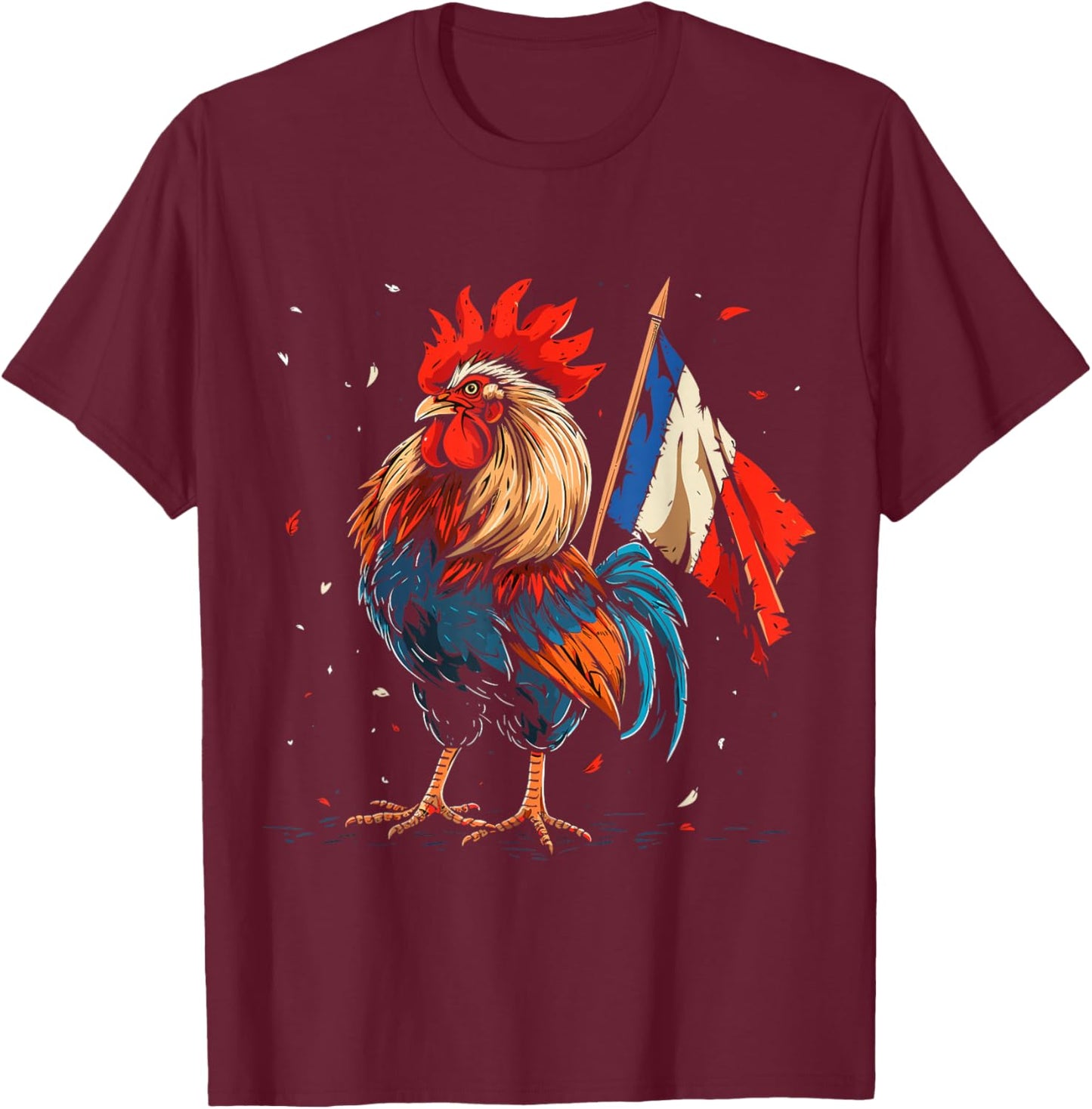 Proud Patriotic French Rooster France Flag Pride T-Shirt - T-Shirt | Maroon