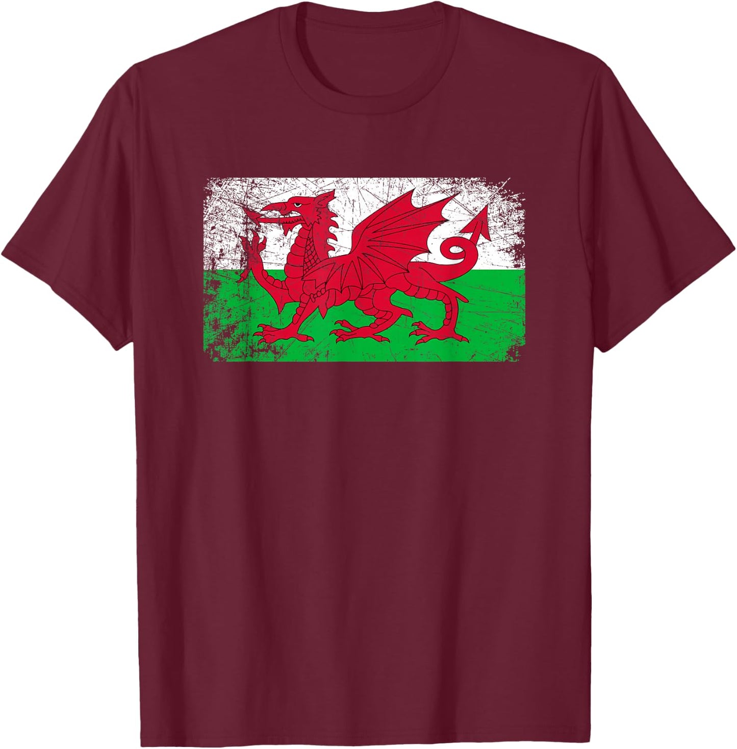 Vintage Made in Wales Welsh Flag Gift T-Shirt - T-Shirt | Maroon