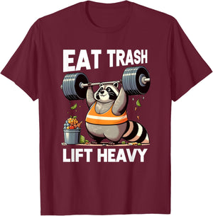 Eat Trash Panda Lift Heavy Fat Raccoon Weightlifting Gym T-Shirt - T-Shirt | Maroon