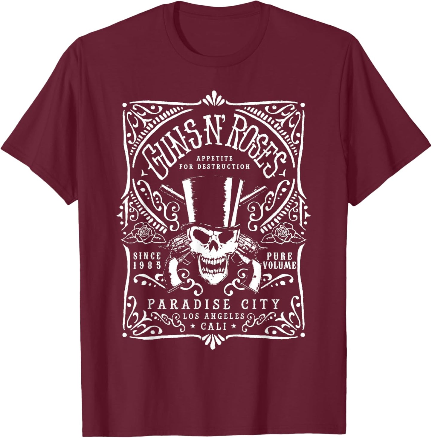 Official Guns N' Roses Paradise City Label T-Shirt - T-Shirt | Maroon