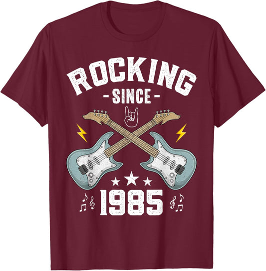 Rocking Since 1985 Vintage Guitar 40th Birthday T-Shirt - T-Shirt | Maroon