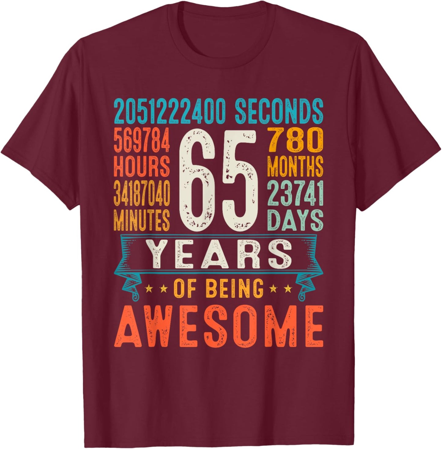 65 Years Old Retro Distressed 65th Birthday Gifts 780 Months T-Shirt - T-Shirt | Maroon