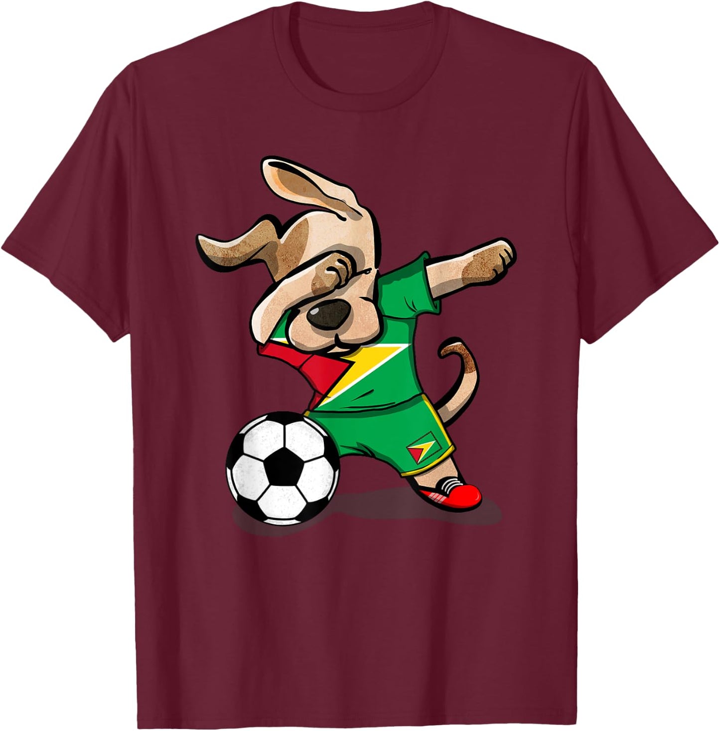 Dog Dabbing Guyana Soccer Jersey Shirt Guyanese Football Men Women Kids T-Shirt - T-Shirt | Maroon
