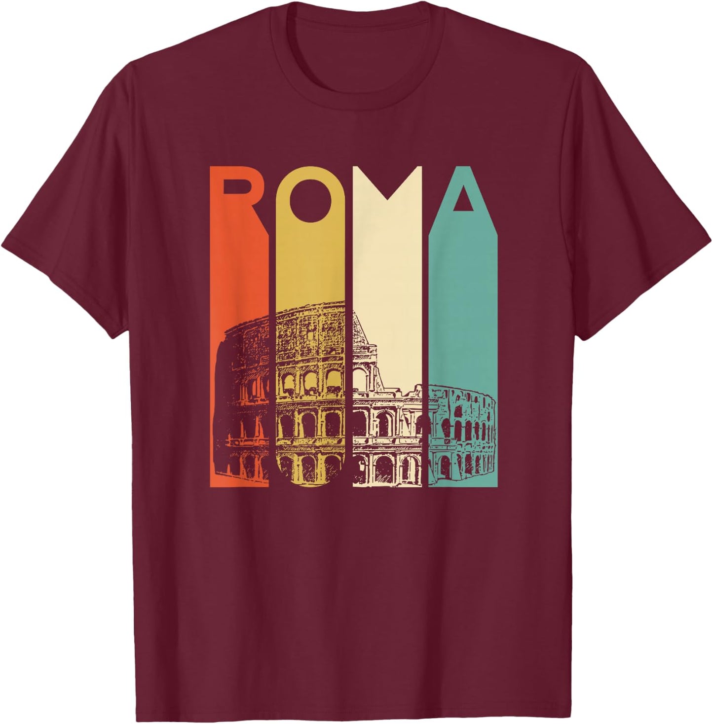 Rome Italy Roma Italian Retro Colosseum Architecture T-Shirt - T-Shirt | Maroon