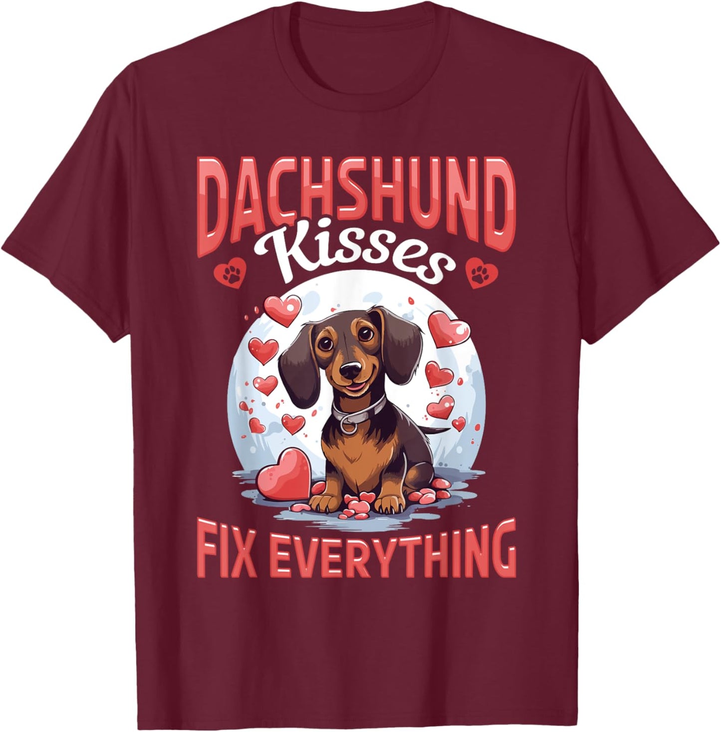 badger wiener sausage dog Dachshund kisses Fix everything Men Women Girls Kids T-Shirt - T-Shirt | Maroon