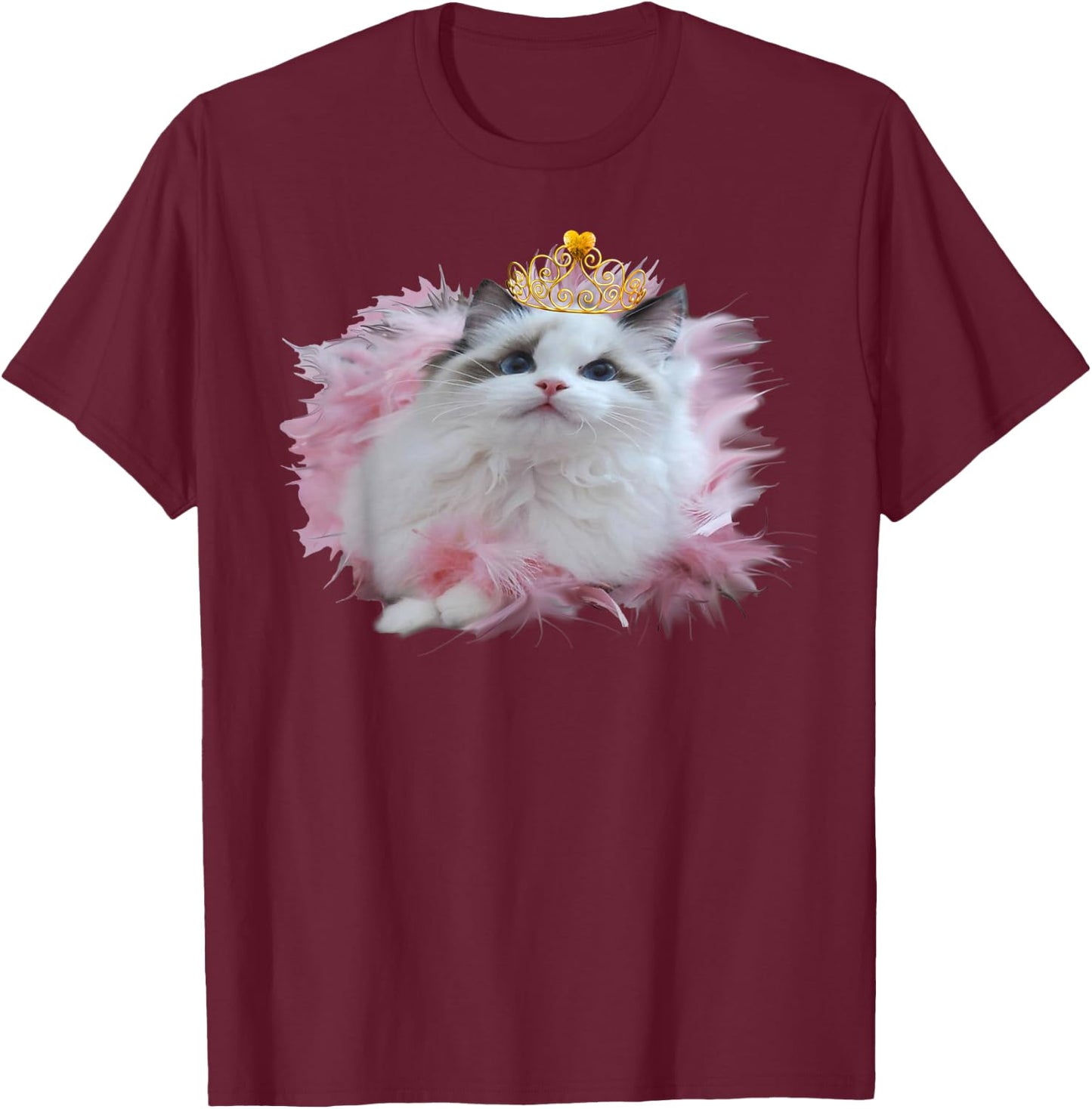 Cute Kitten Crown Princess with tiara apparel for cat lovers T-Shirt - T-Shirt | Maroon