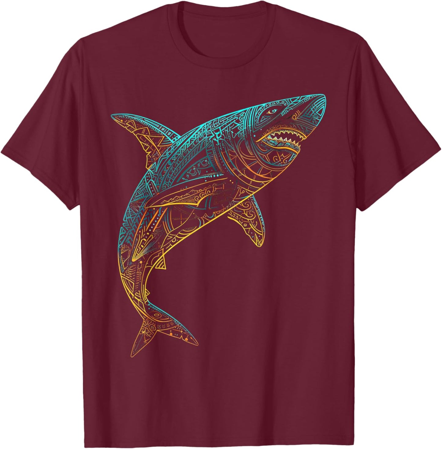Shark Mandala Art Animal Love Fantasy Graphic Shark T-Shirt - T-Shirt | Maroon