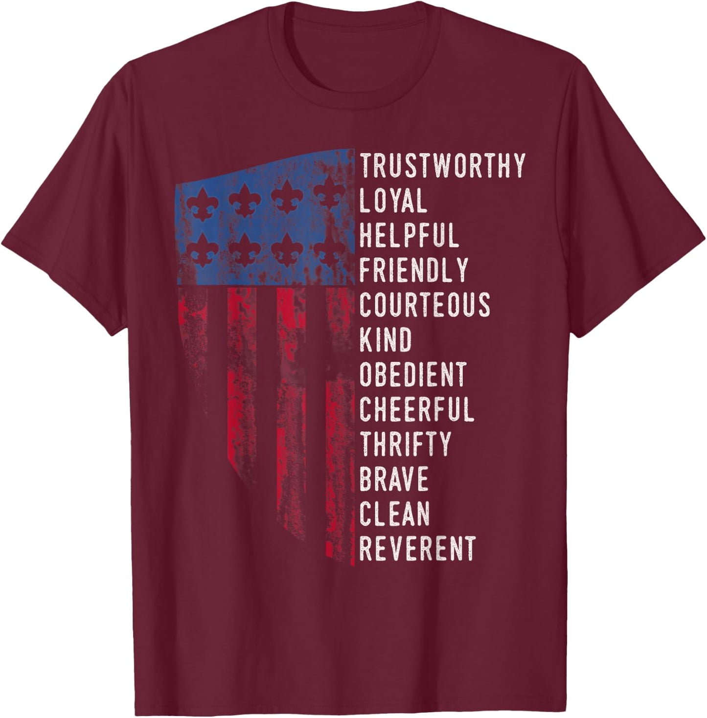 Vintage Scouting Gift | US America Flag Scouting Law T-Shirt - T-Shirt | Maroon