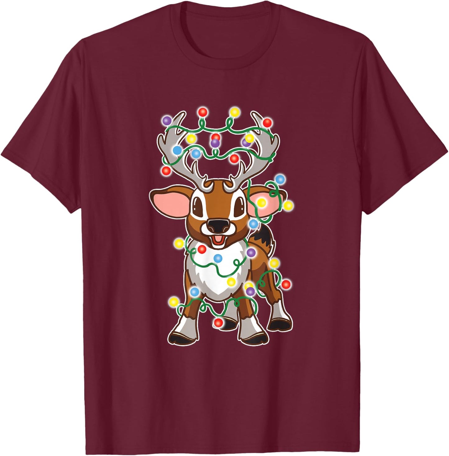 Baby Reindeer Cute Reindeers Deer with Christmas Lights Kids T-Shirt - T-Shirt | Maroon