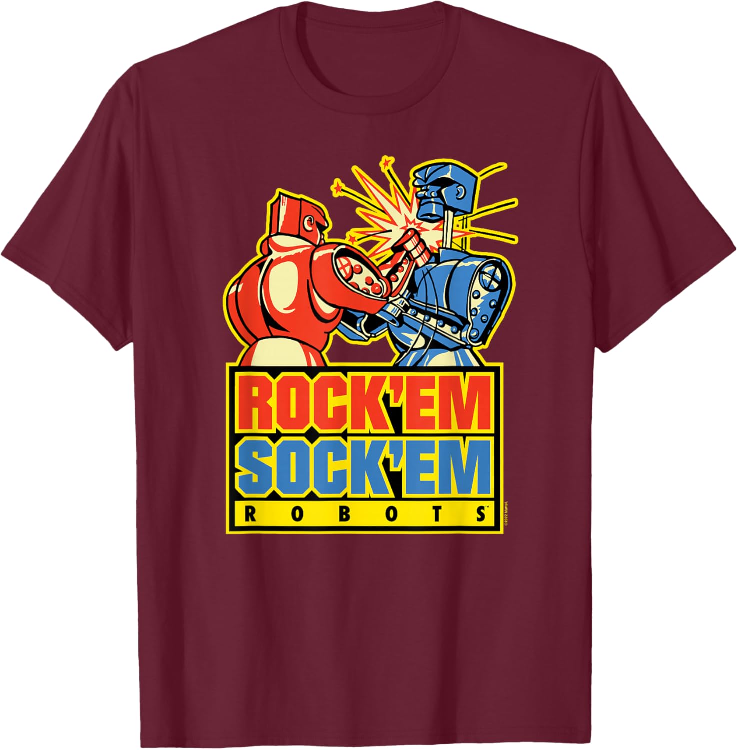 Rock'Em Sock'Em - Logo With Robots T-Shirt - T-Shirt | Maroon