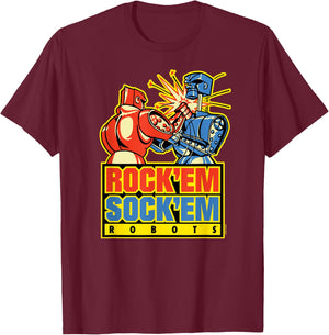Rock'Em Sock'Em - Logo With Robots T-Shirt - T-Shirt | Maroon
