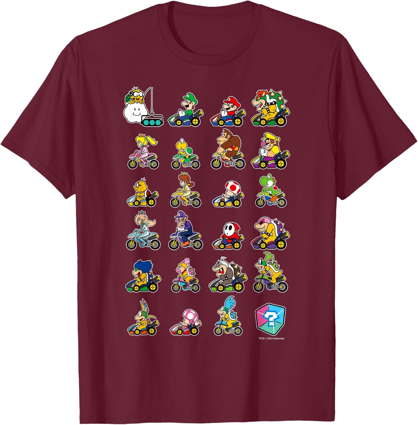 Mario Kart Character Stacks T-Shirt - T-Shirt | Maroon