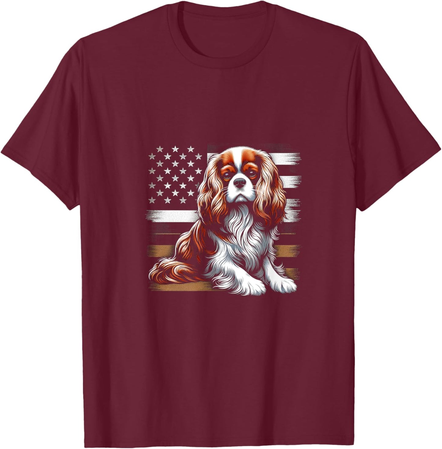 Cavalier King Charles Spaniel Vector USA Flag T-Shirt - T-Shirt | Maroon