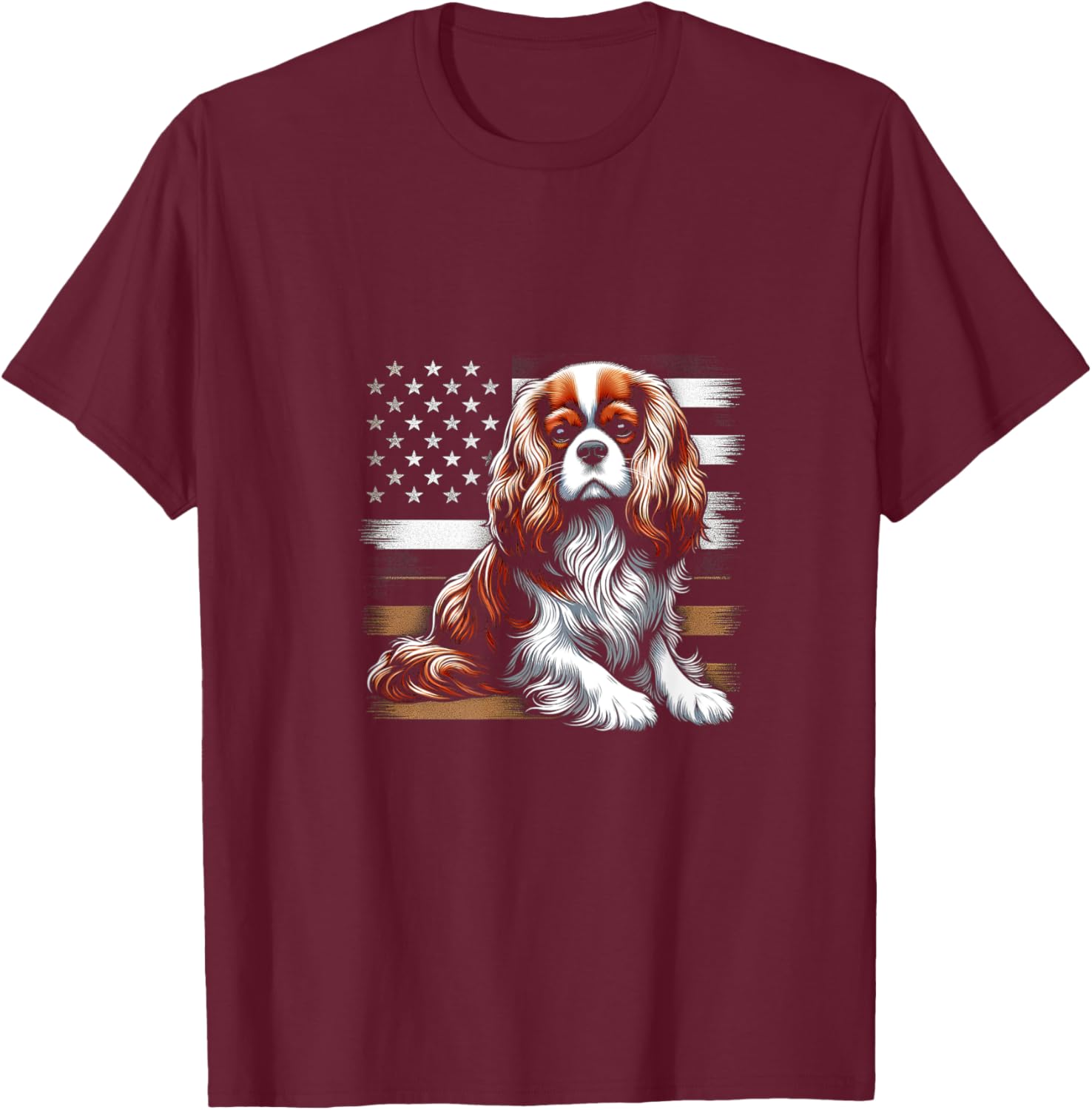 Cavalier King Charles Spaniel Vector USA Flag T-Shirt - T-Shirt | Maroon
