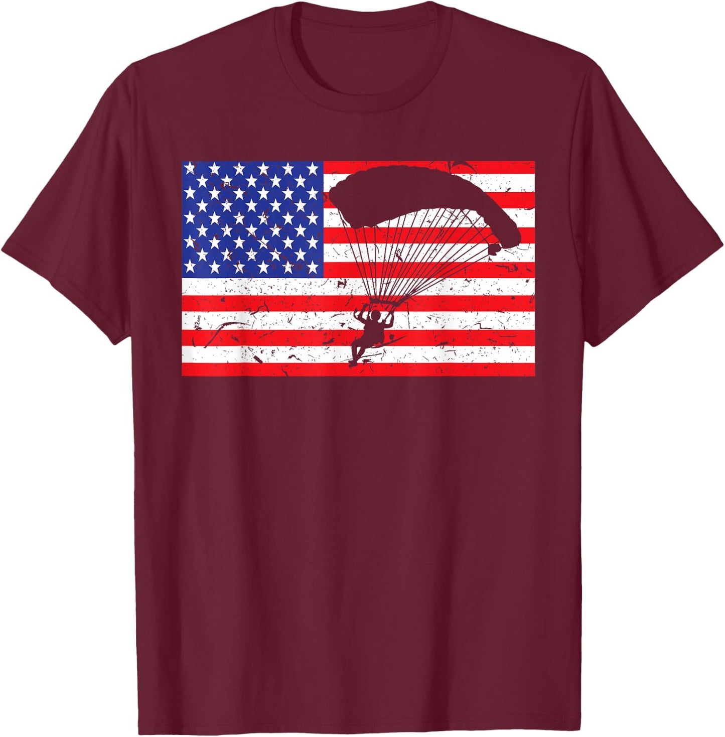 Distressed Parachuting USA American Flag Vintage Skydiving T-Shirt - T-Shirt | Maroon