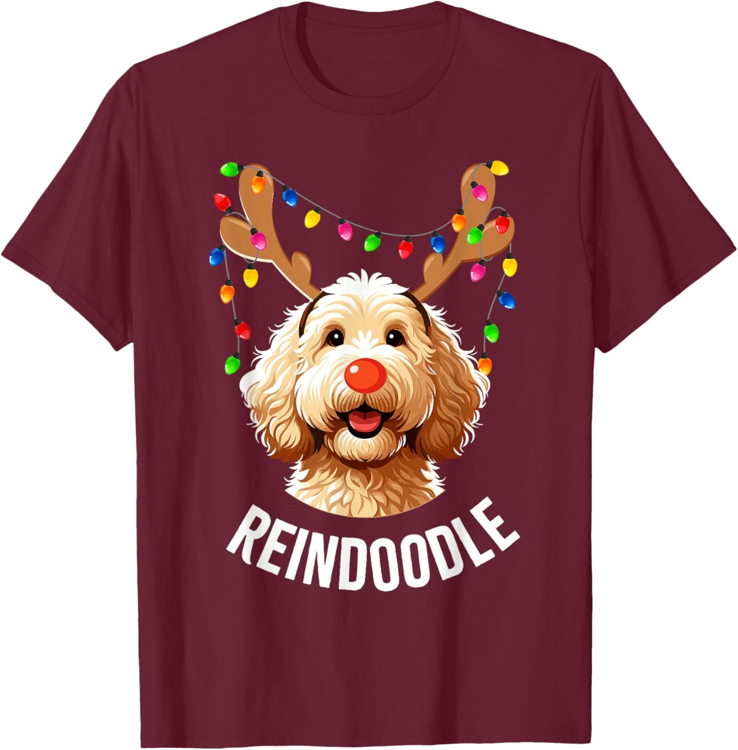 Christmas Goldendoodle Reindeer Doodle Dog Reindoodle Dog T-Shirt - T-Shirt | Maroon