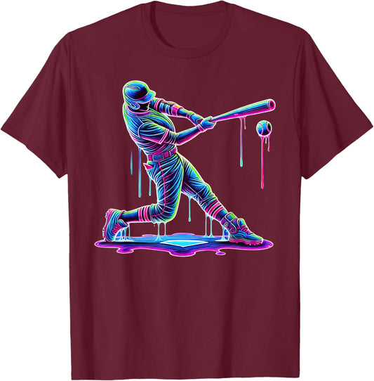 Ice Cream Drip Baseball Bat Baseball Player T-Shirt - T-Shirt | Maroon