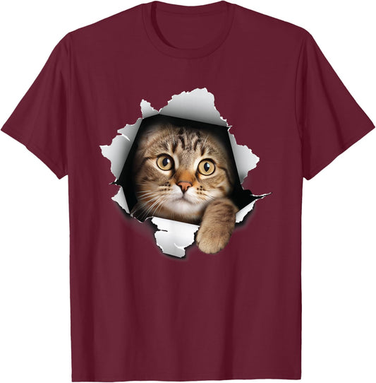 Cat Looking Through Hole - Cat Lover Kitten Owner Kitty Women Kids T-Shirt - T-Shirt | Maroon