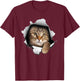 Cat Looking Through Hole - Cat Lover Kitten Owner Kitty Women Kids T-Shirt - T-Shirt | Maroon
