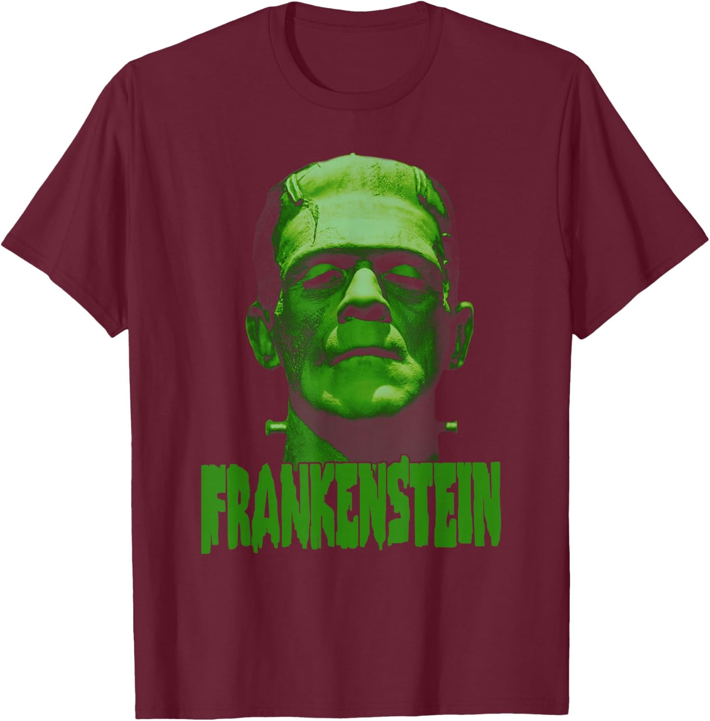 Universal Monsters Frankenstein Dark Portrait T-Shirt - T-Shirt | Maroon