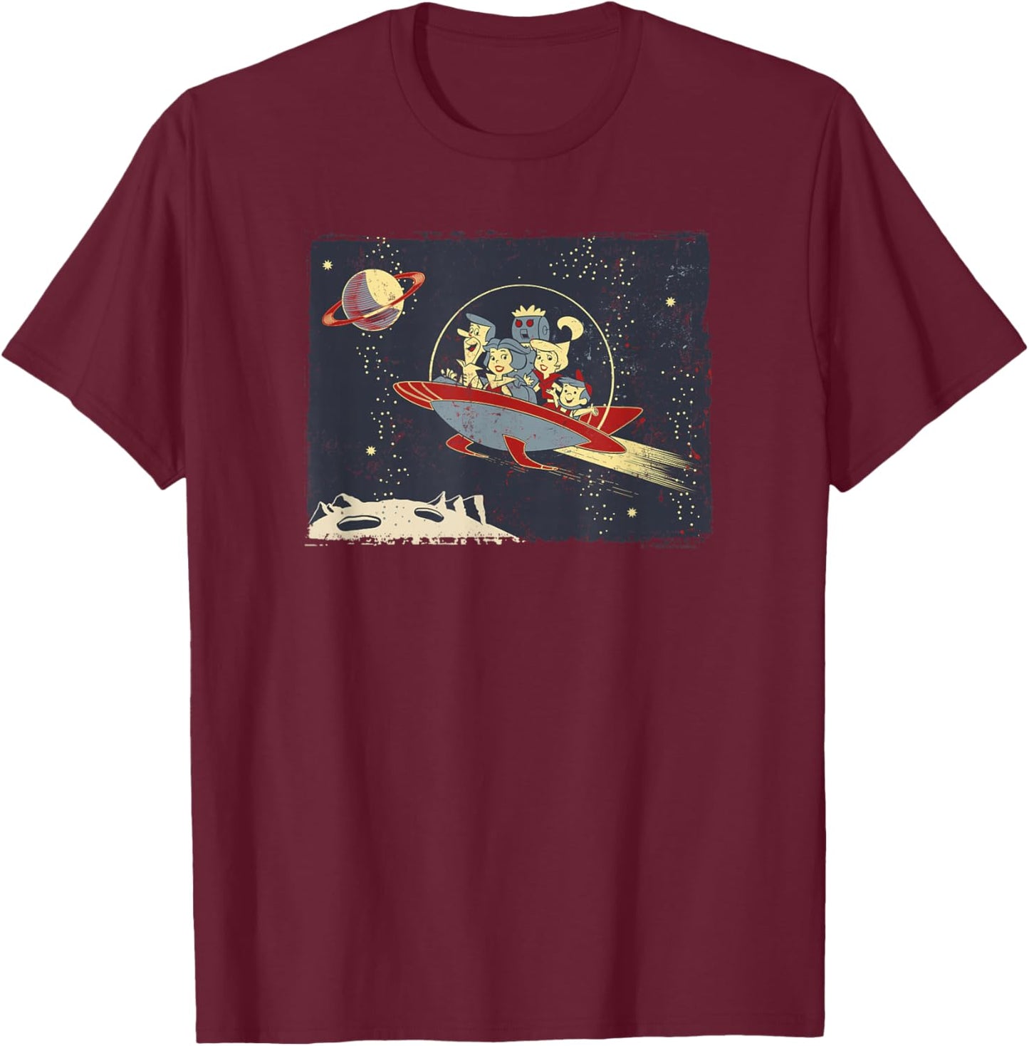 WB100 The Jetsons Retro Pop Vintage Future Group Panel T-Shirt - T-Shirt | Maroon