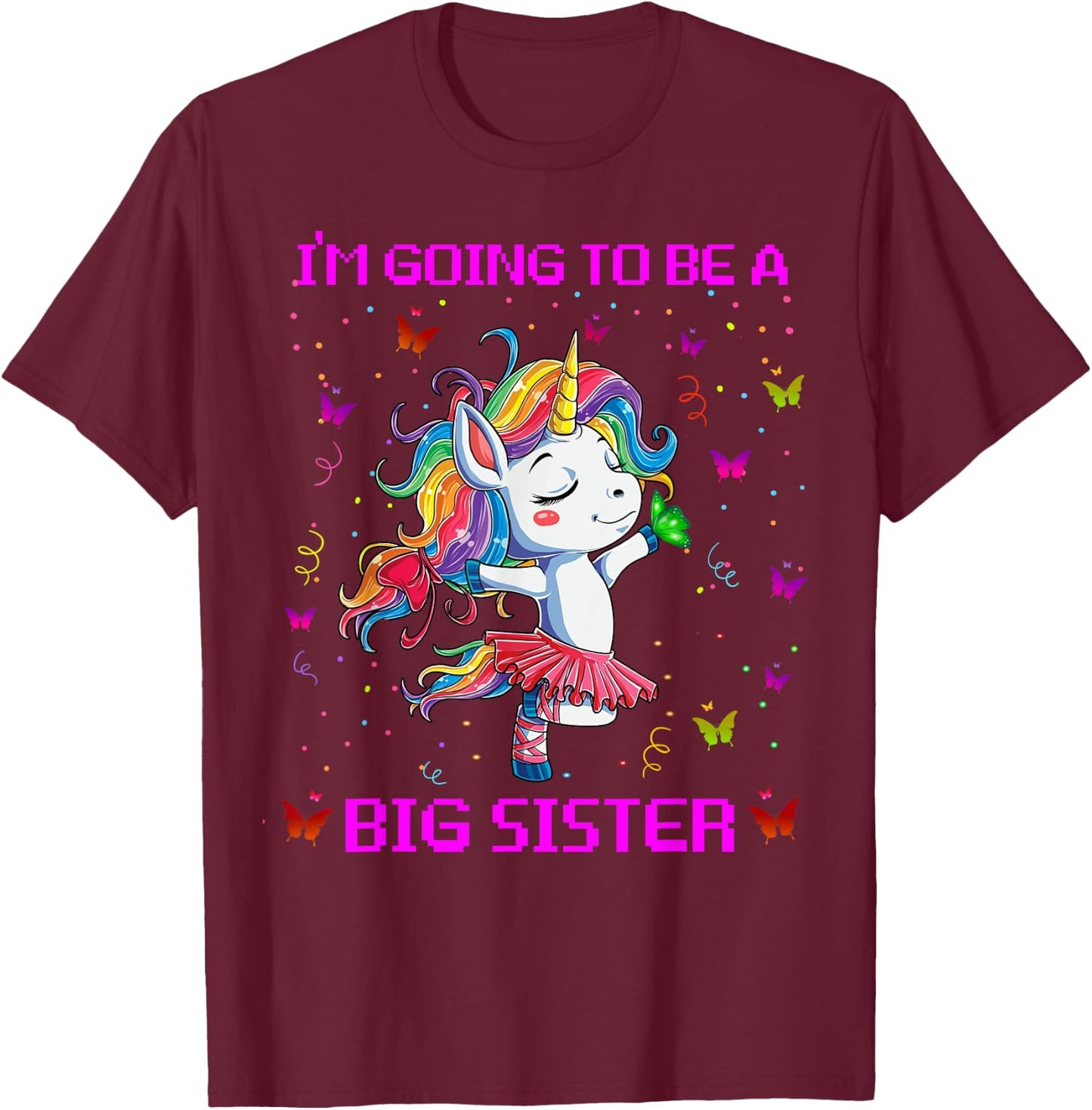 I'm Going To Be A Big Sister 2021 Unicorn T-Shirt - T-Shirt | Maroon