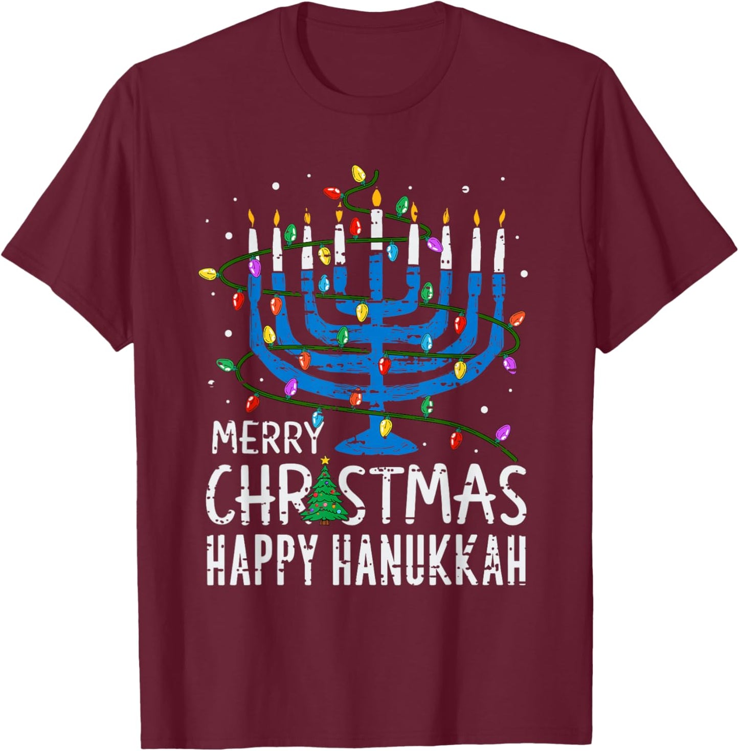 Merry Chrismukkah Happy Christmas Hanukkah Chanukah Jewish T-Shirt - T-Shirt | Maroon