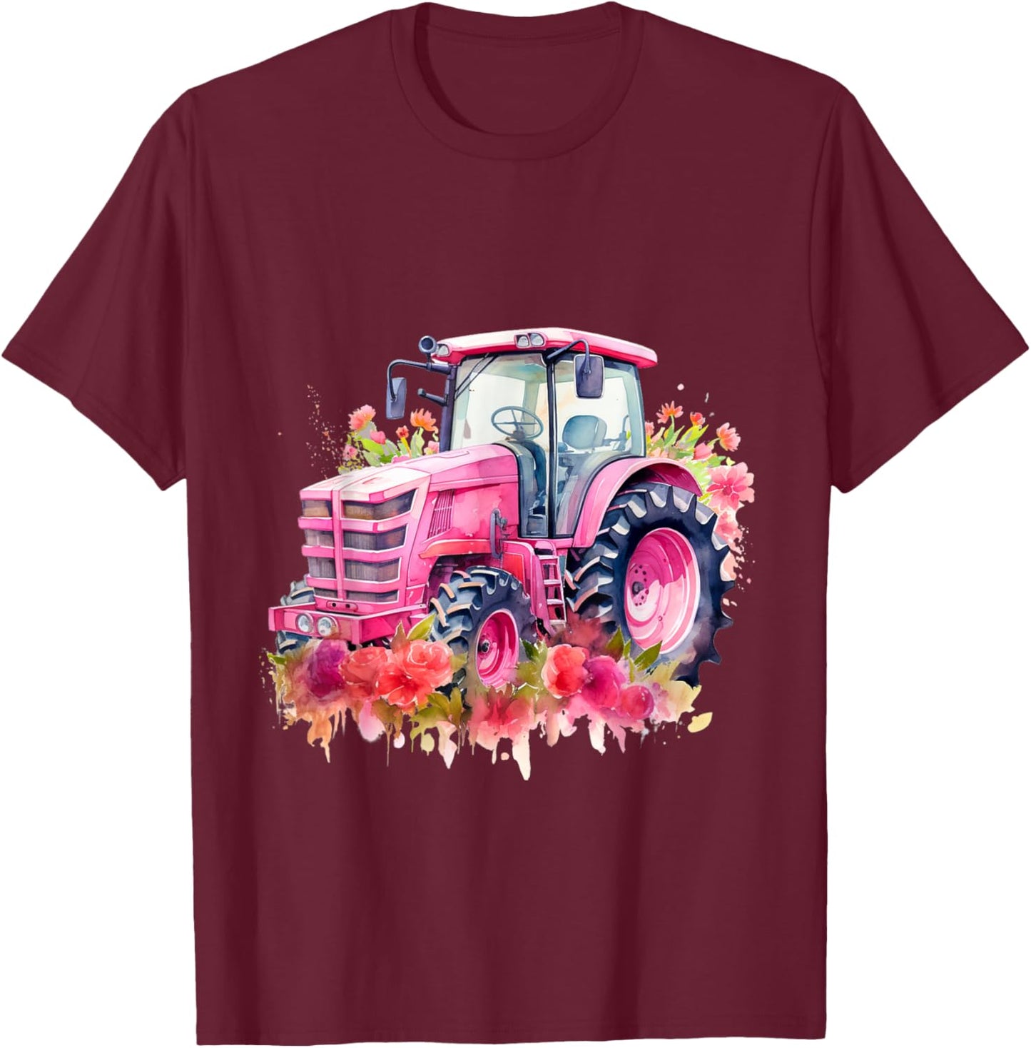 Farm Girl Pink Tractor Women design T-Shirt - T-Shirt | Maroon