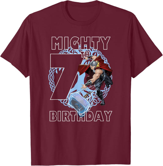 Marvel Thor Mighty 7th Birthday T-Shirt - T-Shirt | Maroon