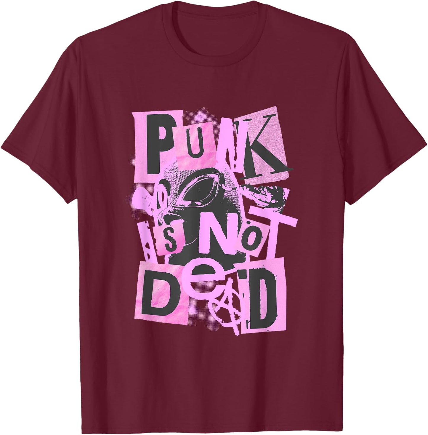 Punk is Not Dead Collage Style Anarchist Rebellion Design T-Shirt - T-Shirt | Maroon
