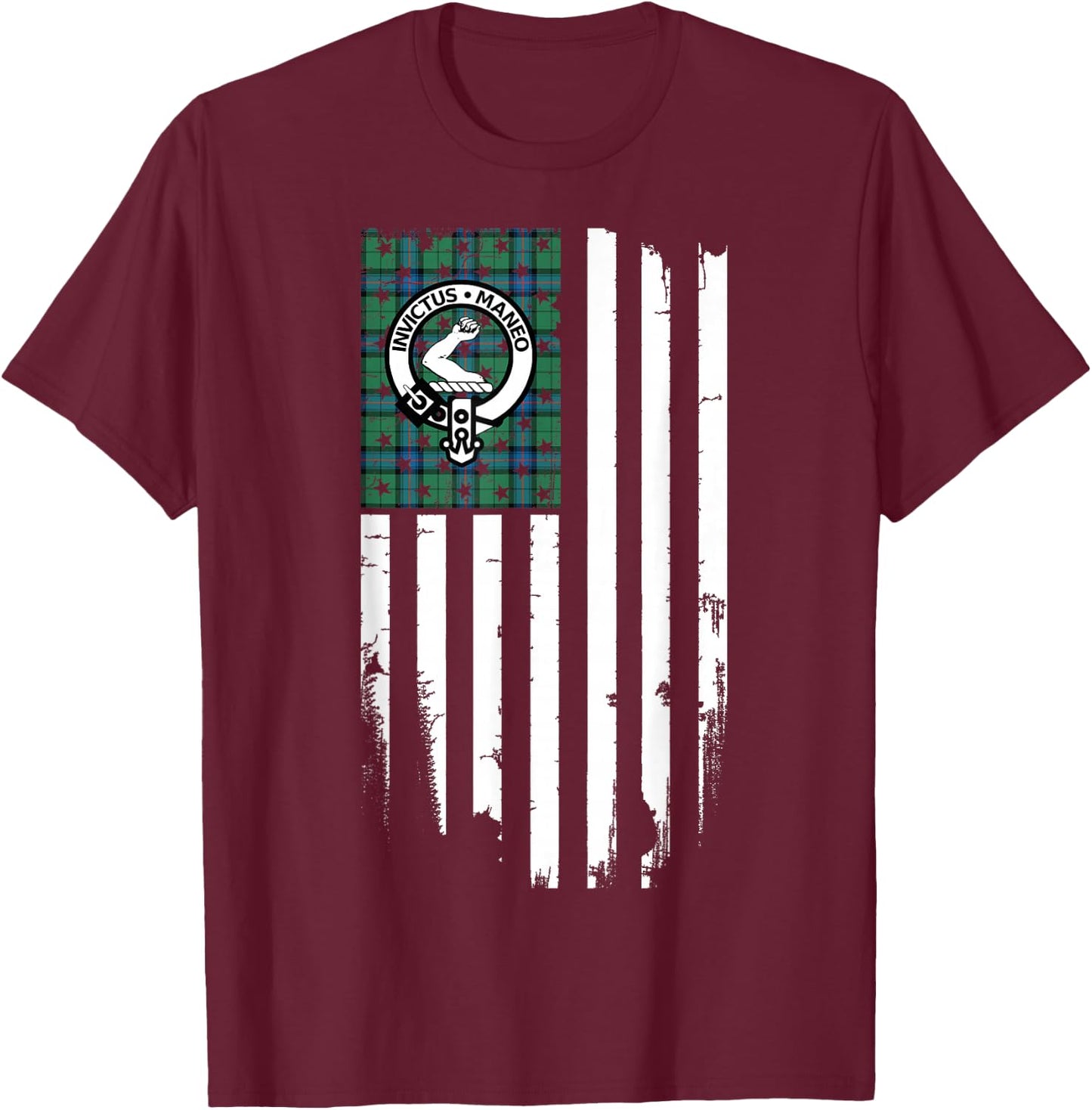 Scottish American Armstrong Clan & Stripes Flag T-Shirt - T-Shirt | Maroon
