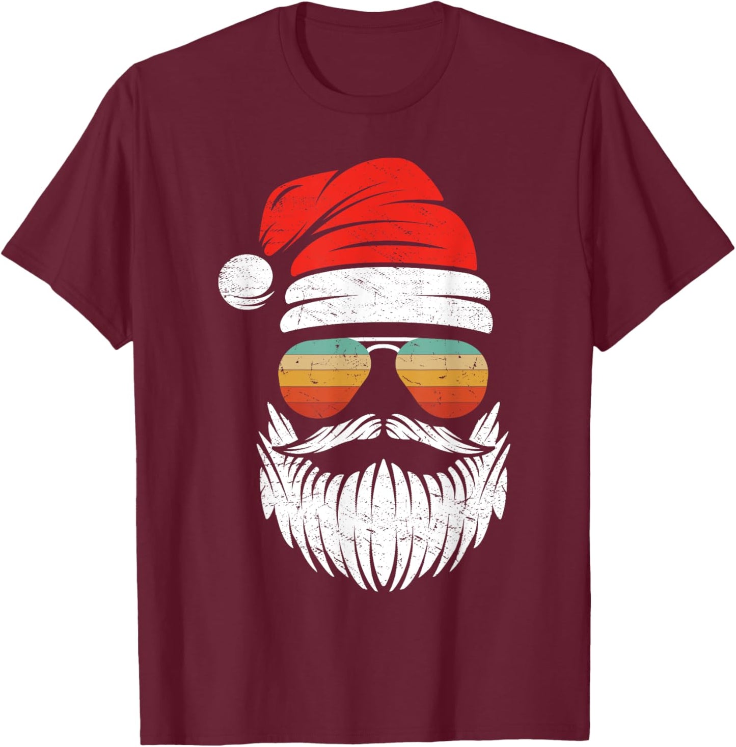 Santa Face Retro Sunglasses Christmas Xmas Men Women Kids T-Shirt - T-Shirt | Maroon