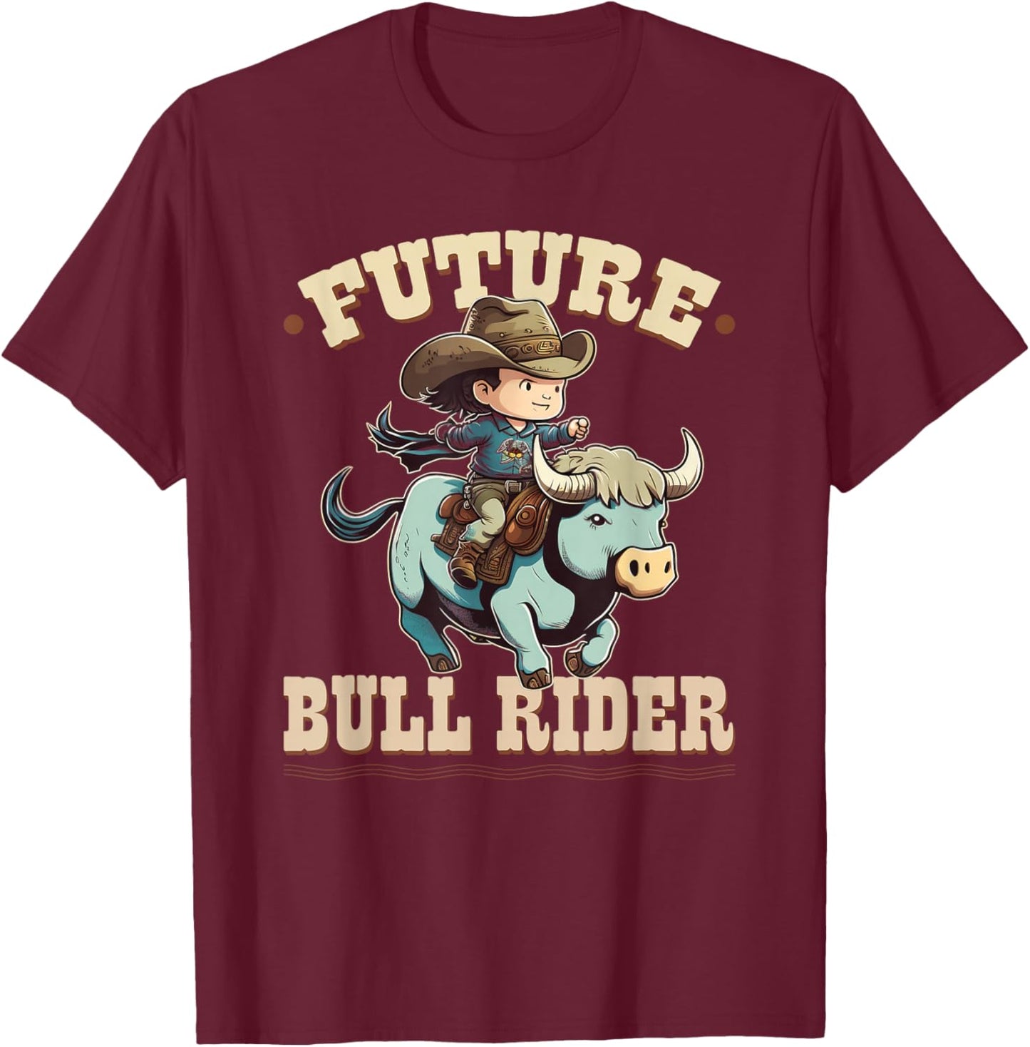 Future Bull Rider, Bull Riding Cowboy Rodeo Boy Kids T-Shirt - T-Shirt | Maroon