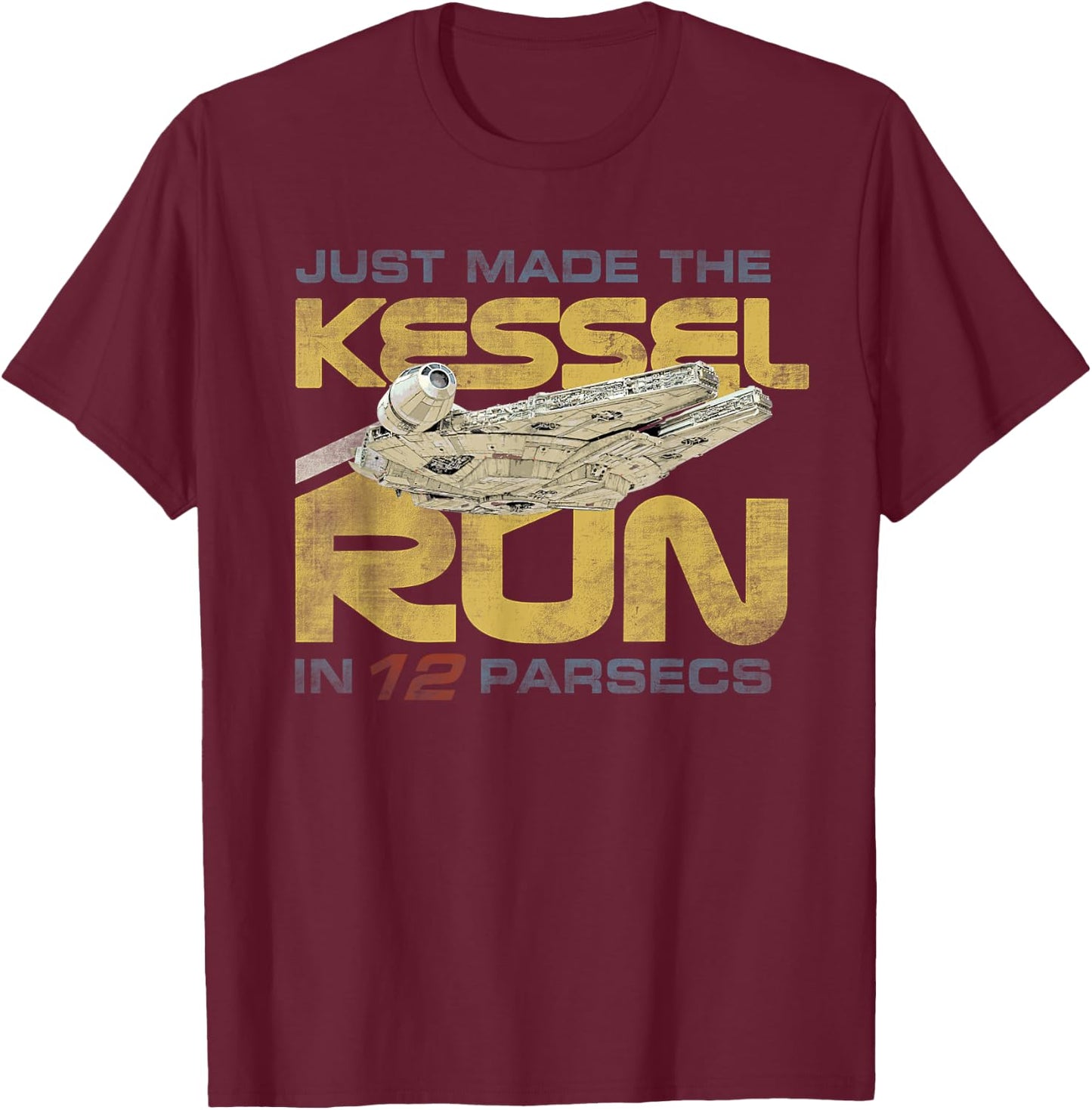 Star Wars Millennium Falcon Kessel Run 12 Parsecs T-Shirt - T-Shirt | Maroon
