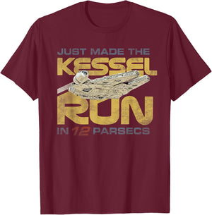 Star Wars Millennium Falcon Kessel Run 12 Parsecs T-Shirt - T-Shirt | Maroon