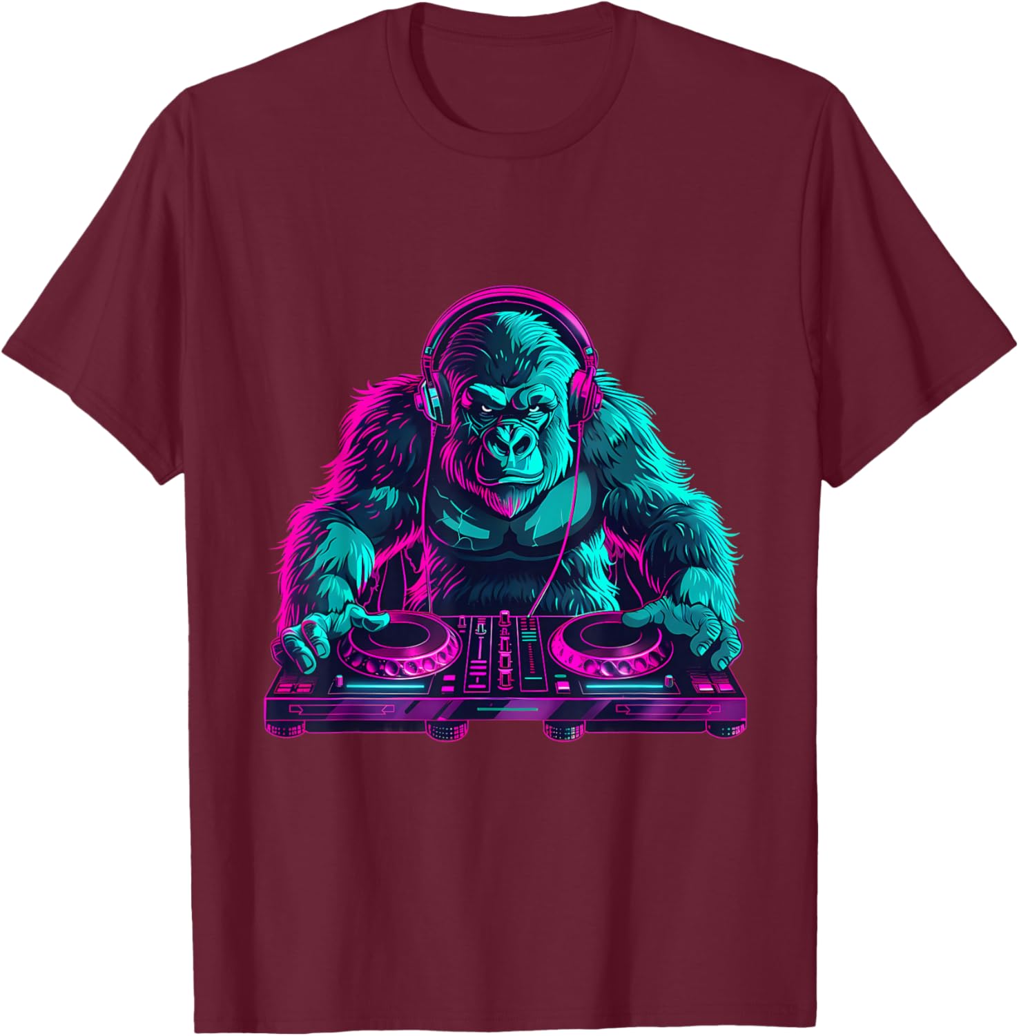 DJ Gorilla EDM Dance Club Gorilla Lover Turntable DJ Gorilla T-Shirt - T-Shirt | Maroon