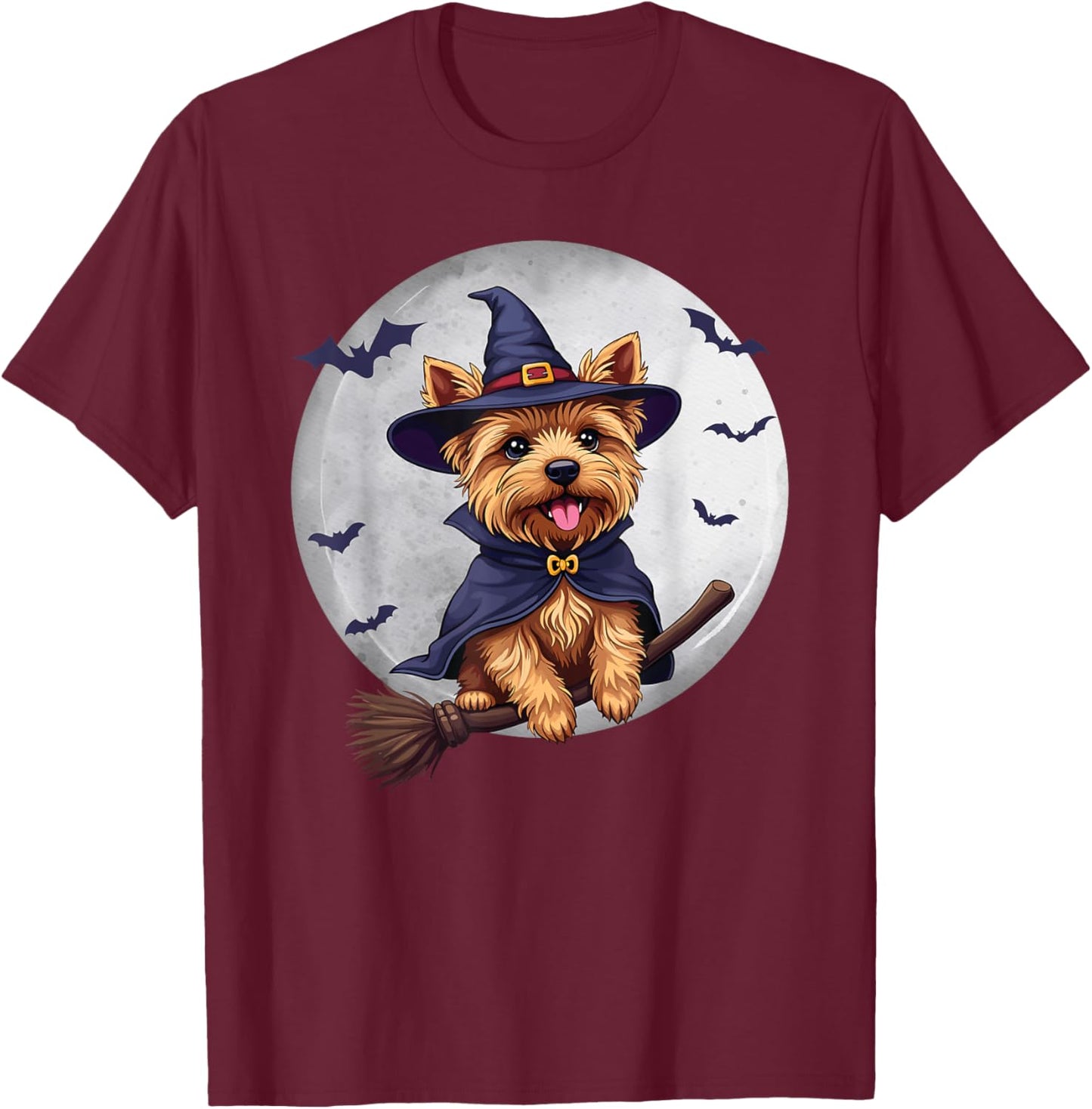Yorkie Halloween, Yorkie Witch, Halloween Yorkie T-Shirt - T-Shirt | Maroon