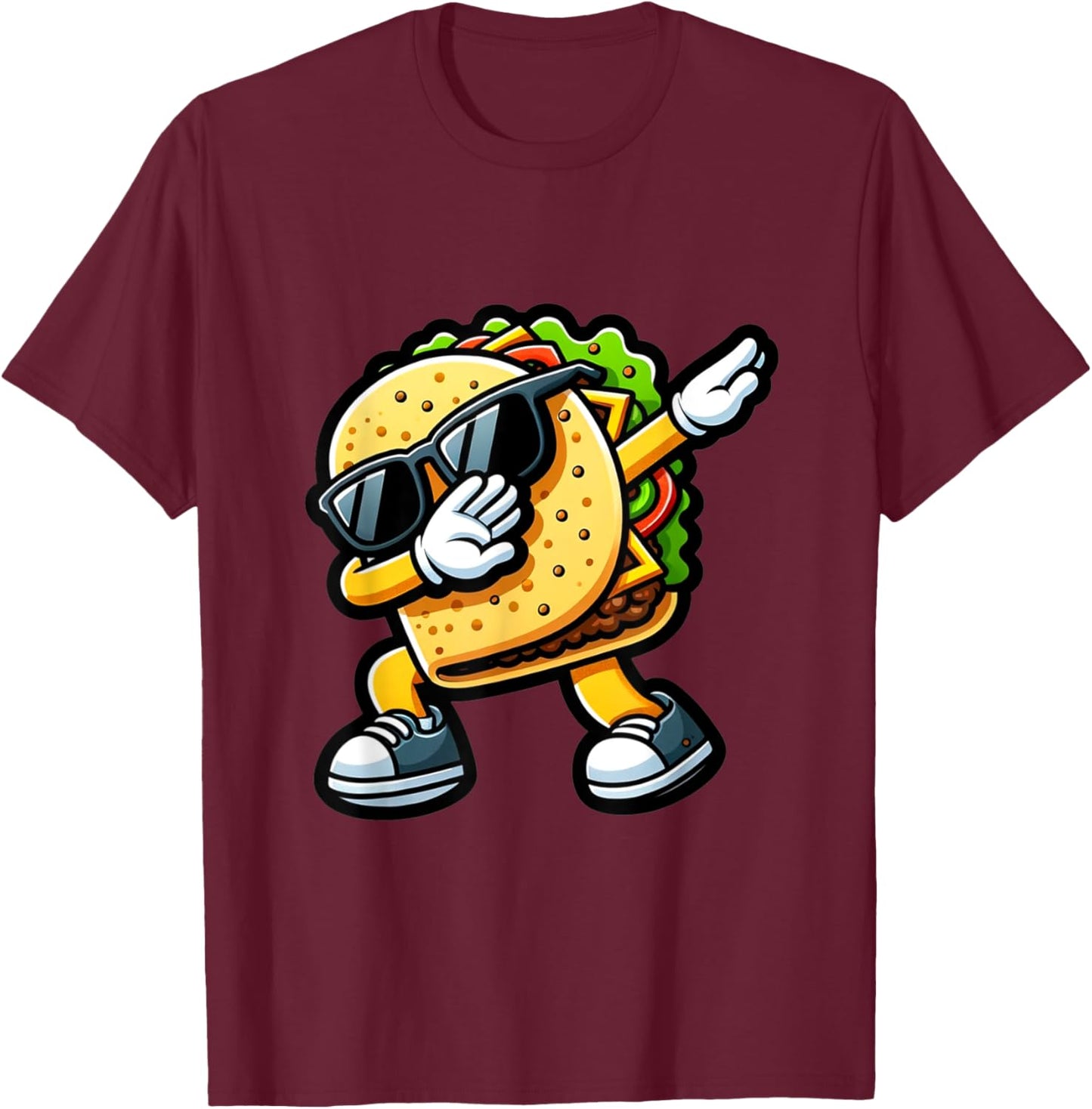 Mexican Food Dabbing Taco T-Shirt - T-Shirt | Maroon