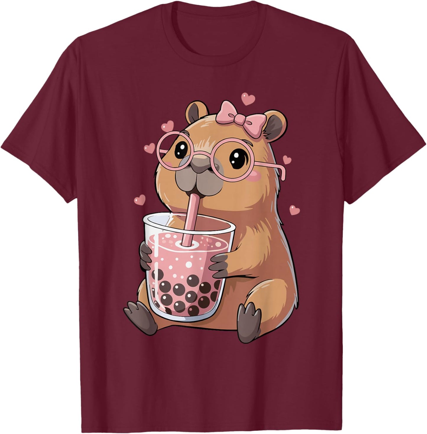 Capybara Drinking Bubble Tea für Mädchen Cute Capybara T-Shirt - T-Shirt | Maroon