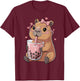 Capybara Drinking Bubble Tea für Mädchen Cute Capybara T-Shirt - T-Shirt | Maroon