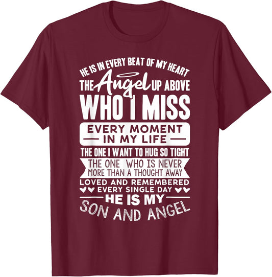 My Son Is My Guardian Angel in Heaven, Grief to Son T-Shirt - T-Shirt | Maroon