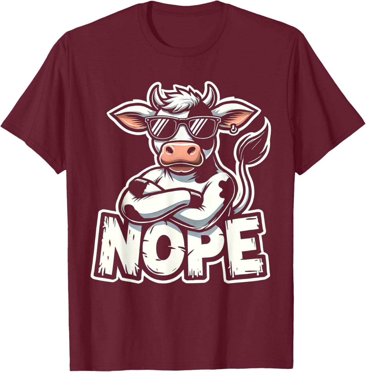 Vintage Art Cute Animal Lovers Cartoon Cow NOPE Awespme Pet T-Shirt - T-Shirt | Maroon