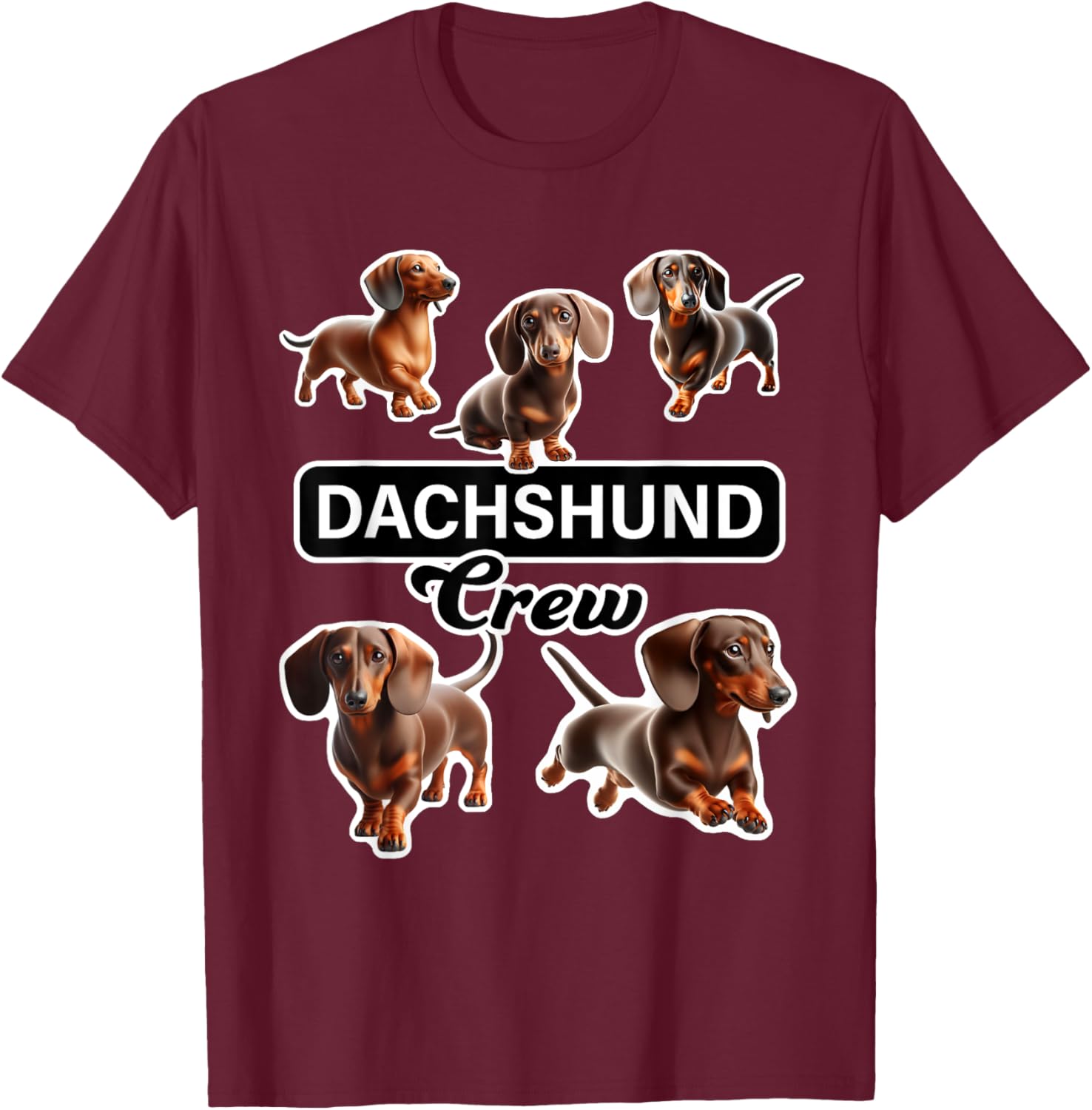 Smooth Dachshund Crew T-Shirt - T-Shirt | Maroon