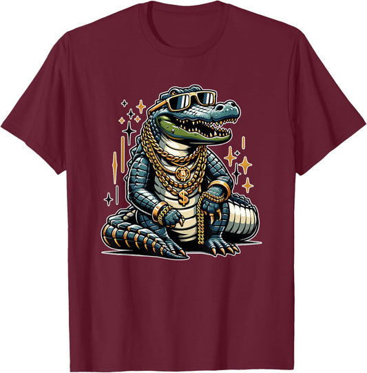 Retro Gangster Alligator Funny Gator T-Shirt - T-Shirt | Maroon