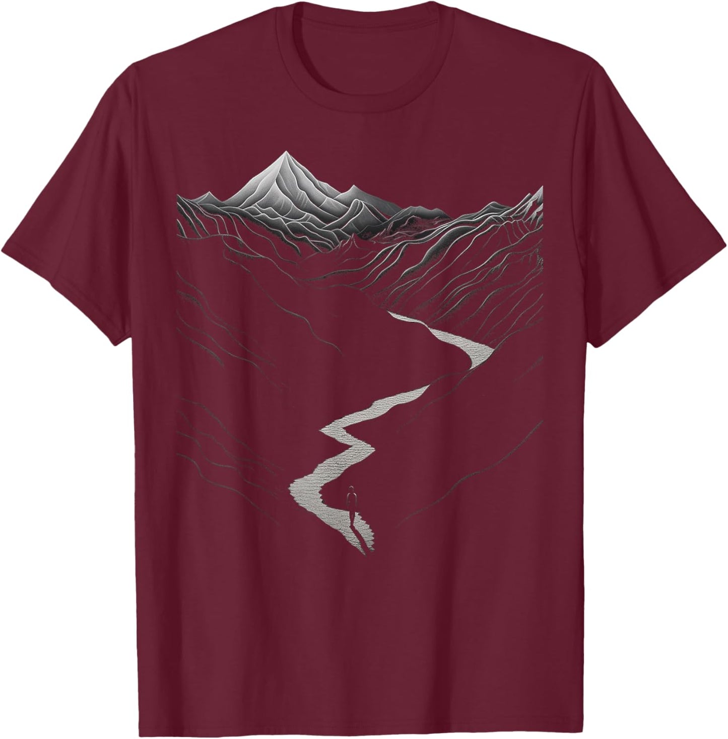 Natur, Zeichnung, Berge, Kunstwerk, Junge, Grafik T-Shirt - T-Shirt | Maroon