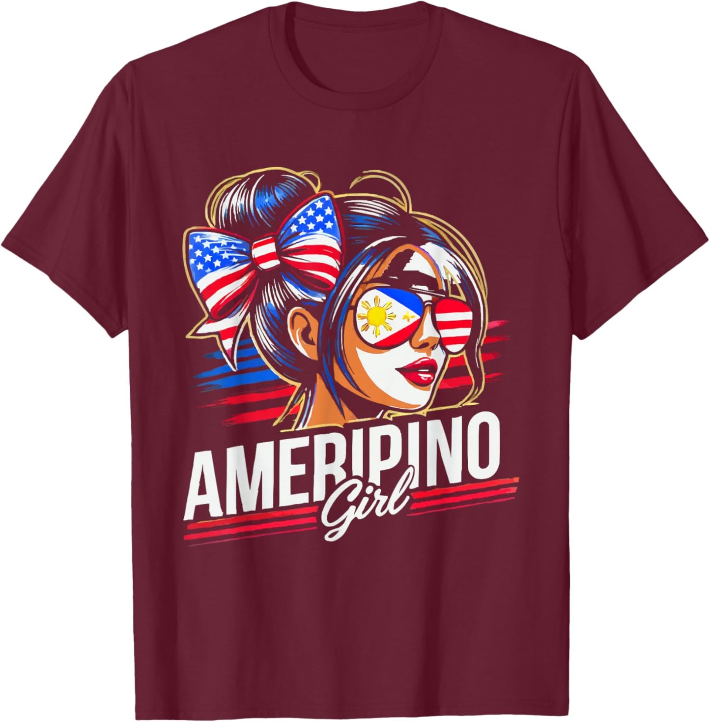 Half Filipino Half American USA Flag Philippines America T-Shirt - T-Shirt | Maroon